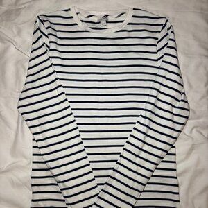 J. Crew Women’s Long Sleeve 100% Cotton Shirt, White Navy Blue Striped, Sz Large